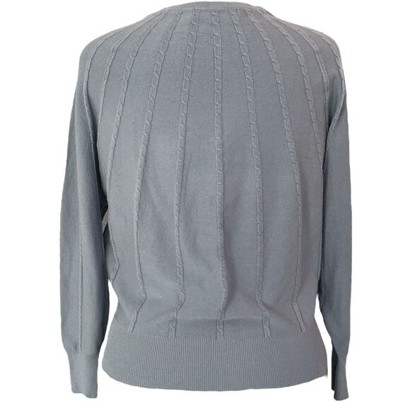 TAHARI Gray lavender undertone Cable Knit Sweater, light batwing 3/4 sleeve M/L - Picture 3 of 9